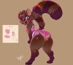  2022 anthro blush brown_body brown_fur butt fur girly hi_res looking_back male mammal procyonid raccoon reydam reydam_(character) simple_background solo tan_background thick_thighs 