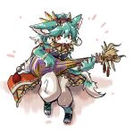  anthro clothed clothing digital_media_(artwork) dragon fluffy fur green_body green_fur hair hi_res musical_instrument open_mouth phiro_(puzzle_and_dragons) puzzle_and_dragons solo tagme unknown_artist video_games 