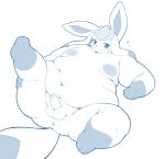  2022 anthro anus balls belly big_belly blush butt eeveelution erection genitals glaceon hi_res kemono lying male moobs nintendo nipples obese obese_male overweight overweight_male penis pok&eacute;mon pok&eacute;mon_(species) radiowave solo video_games 
