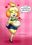  &lt;3 absurd_res animal_crossing anthro breasts canid canine canis cleavage clothed clothing dialogue domestic_dog drakanoms female hi_res isabelle_(animal_crossing) mammal nintendo pregnant shih_tzu solo toy_dog video_games 