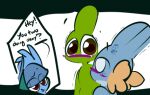  1-upclock anthro big_eyes blue_body blue_skin blush brown_pupils dialogue female green_body green_hair green_skin group hair imminent_sex jay_(1-upclock) larvitar looking_at_another low_res mabel_(1-upclock) male male/female mudkip nidoqueen nintendo no_pupils nude paula_(1-upclock) pok&eacute;mon pok&eacute;mon_(species) pupils question_mark trio video_games wide_eyed 