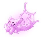  anthro breast_squish breasts eeveelution espeon female goo_creature hybrid looking_at_viewer lying mianhal1 nintendo on_front pok&eacute;mon pok&eacute;mon_(species) raised_foot simple_background solo squish video_games white_background 