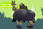  absurd_res all_fours big_butt blizzard_entertainment bun-e butt english_text exclamation_point female glistening glistening_butt hi_res huge_butt huge_hips huge_thighs machine multicolored_body omnic orisa_(overwatch) overwatch raised_arm robot solo taur text thick_thighs video_games wide_hips 