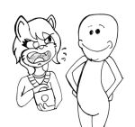  adult_swim aeris_(vg_cats) alien ambiguous_gender anthro cartoon_network crossover duo felid female humanoid mammal monochrome mr_meeseeks reddragonkan rick_and_morty traditional_media_(artwork) vg_cats webcomic 