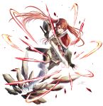  1girl absurdres armored_boots artist_name black_gloves boots breaking clear_glass_(mildmild1311) debris detached_sleeves fighting_stance fingerless_gloves fire_emblem fire_emblem_awakening fire_emblem_heroes full_body gloves glowing hair_flowing_over hand_on_weapon highres holding holding_sword holding_weapon leggings long_hair open_mouth pebble red_eyes red_hair rock severa_(fire_emblem) shattered sheath shield shirt signature simple_background sleeveless sleeveless_shirt smile solo standing sword sword_on_back twintails twitter_username v-shaped_eyebrows very_long_hair weapon weapon_on_back white_background white_footwear 