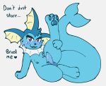  absurd_res anthro aquatic_mammal aroused_smile blue_pawpads eeveelution english_text genitals hand_on_leg hand_on_thigh hi_res inviting inviting_to_fuck inviting_to_sex jitterclaws looking_at_viewer male nintendo pawpads penis pok&eacute;mon pok&eacute;mon_(species) presenting presenting_penis solo solo_focus text vaporeon video_games 