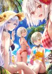  6+girls :d absurdres akasaka_asa animal_on_head ass azur_lane beach belfast_(azur_lane) bikini black_bikini blonde_hair blue_eyes blue_sky breasts brown_hair character_request cleavage closed_mouth cloud collarbone cross cross_necklace cup dappled_sunlight drinking_straw enterprise_(hms)_(azur_lane) flower glasses green_eyes grey_hair hair_flower hair_ornament hat hat_flower highres holding holding_cup holster innertube jewelry lens_flare looking_at_viewer looking_back medium_breasts multiple_girls navel necklace ocean on_head plaid plaid_bikini red_bikini red_eyes red_flower round_eyewear sheffield_(azur_lane) shiny shiny_hair sideboob sirius_(azur_lane) sitting sky small_breasts smile standing strapless strapless_bikini straw_hat summer sun_hat sunlight swimsuit white_bikini white_hair yellow_bikini yellow_eyes yellow_flower yellow_headwear 