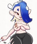  2022 animal_humanoid big_breasts bottomwear breasts cephalopod cephalopod_humanoid clothed clothing covering covering_breasts female hi_res humanoid looking_at_viewer marine marine_humanoid mollusk mollusk_humanoid nintendo octarian octoling one_eye_obstructed pants pseudo_hair shiver_(splatoon) simple_background smile solo splatoon tansau tentacle_hair tentacles thick_thighs topless torn_bottomwear torn_clothing torn_pants video_games white_background 