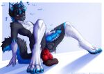  &lt;3 4_toes absurd_res anal anal_masturbation anal_penetration animal_genitalia animal_penis anthro balls black_body black_fur black_hair blue_eyes blue_highlights blush canid canine canine_penis canis chest_tuft claws dildo dildo_sitting domestic_dog feet fur genitals hair hi_res highlights_(coloring) husky knot knotted_dildo male mammal masturbation moan nordic_sled_dog nude paws penetration penis sex_toy simple_background smile solo spitz text toe_claws toes tr.anonymous.h tuft white_background white_body white_fur 