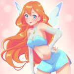  1girl absurdres bloom_(winx_club) blue_eyes blush collar fairy fairy_wings highres lipgloss long_hair looking_at_viewer orange_hair pink_lips princessdidi17 see-through skirt smile solo transparent_gloves wings winx_club 