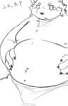  2022 anthro bear_2key belly big_belly canid canine hi_res humanoid_hands japanese_text kemono male mammal moobs navel nipples overweight overweight_male simple_background sketch solo text 