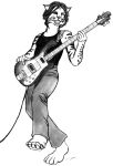  2007 anthro barefoot bass_guitar bobcat bottomwear clothed clothing dancing dark_hair divdurvart feet felid feline graphite_(artwork) guitar happy lynx male mammal monochrome musical_instrument open_mouth pants playing_guitar playing_music plucked_string_instrument shaded shirt simple_background simple_shading solo standing string_instrument tank_top topwear traditional_media_(artwork) 