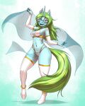  2022 absurd_res anthro armwear belly_dancer breasts clothing equid equine eyebrows eyelashes eyewear fan_character female glasses glistening green_hair hair harem_outfit hasbro hi_res horn legwear long_hair looking_at_viewer mammal my_little_pony mykegreywolf navel open_mouth solo unguligrade_anthro unicorn veil 