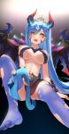  1girl :o bangs blue_hair blue_thighhighs breasts cleavage demon_girl demon_tail dota_(series) dota_2 facepaint genderswap genderswap_(mtf) highres jokanhiyou large_breasts long_hair looking_at_viewer navel night_stalker_(dota) no_shoes open_mouth pointy_ears revealing_clothes solo tail thighhighs toes torn_clothes torn_legwear wings yellow_eyes 
