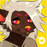  &lt;3 2019 anthro avis_(epicfacepowwaa) black_eyelashes border brown_body brown_ears brown_fur brown_tuft by canid canine creative_commons digital_drawing_(artwork) digital_media_(artwork) epicfacepowwaa eyebrows female fur hair head_tuft headshot_portrait hi_res mammal nude outline pink_eyebrows pink_inner_ear pink_nose pink_pupils portrait pupils simple_background solo sparkles sparkling_character tan_body tan_fur tuft white_border white_hair white_outline yellow_background yellow_eyes yellow_nose 