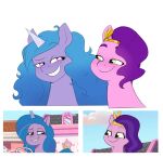  aztrial blue_hair equid equine female gradient_hair hair hasbro headpiece hi_res horn horse izzy_moonbow_(mlp) mammal mlp_g5 my_little_pony pipp_petals_(mlp) pony purple_hair screencap smug smug_expression smug_face smug_grin unicorn 