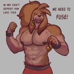  2020 abs absurd_res anthro bird_dog brown_body brown_fur brown_hair canid canine canis cocker_spaniel diadorin dialogue domestic_dog dragon_ball dragon_ball_z ear_piercing ear_ring fangs floppy_ears fur grey_background hair hi_res hunting_dog male mammal muscle_tone muscular muscular_anthro muscular_male nipple_piercing nipples nugget_(diadorin) open_mouth orange_sclera pecs piercing ring_piercing shirtless shirtless_anthro shirtless_male simple_background solo spaniel wide_eyed wristband 