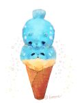  black_eyes commentary_request fangs fluffy ice_cream_cone looking_at_viewer no_humans on_head pokemon pokemon_(creature) pokemon_on_head signature spheal white_background xxmedakaxx 