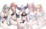  5girls :d absurdres animal_ear_fluff animal_ears aqua_eyes bare_arms bare_legs bare_shoulders bikini black_bikini black_choker black_hairband blonde_hair blue_eyes blush breasts chemical_structure choker cleavage coyote_ears criss-cross_halter crossed_legs cup drink feet_out_of_frame frilled_bikini frills front-tie_bikini front-tie_top grey_hair hair_down hair_ornament hair_wings hairband hairclip hakui_koyori halter_top halterneck hand_on_own_thigh head_wings hexagon_hair_ornament highres holding holding_cup holding_drink hololive holox horns invisible_chair jacket kazama_iroha la+_darknesss long_hair long_sleeves medium_breasts multi-strapped_bikini multiple_girls navel o-ring o-ring_bikini off_shoulder open_clothes open_jacket pink_hair ponytail purple_eyes red_eyes ryuya sakamata_chloe sideboob simple_background sitting smile stomach striped_horns swimsuit takane_lui thigh_gap thigh_strap underboob virtual_youtuber white_background white_bikini white_jacket x_hair_ornament yellow_eyes 