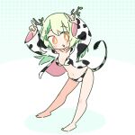  1girl animal_ears animal_print bangs bikini breasts ceres_fauna cleavage cow_girl cow_print cow_tail hololive hololive_english horns jacket long_hair navel open_mouth potato7192 swimsuit tail 
