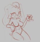  5_fingers anthro beverage breasts container female fingers glass glass_container lagomorph leporid looking_at_viewer mammal mature_female monochrome nude rabbit rogone2 sega simple_background smile smiling_at_viewer solo sonic_the_hedgehog_(series) vanilla_the_rabbit 