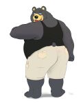  2022 absurd_res anthro belly black_body black_nose bottomwear butt clothing hi_res male mammal overweight overweight_male sato_afroleone shirt shorts simple_background solo topwear ursid 