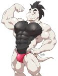  abs anthro belly big_muscles black_belly clothing crimson_baihong dragon hi_res maldu male muscular muscular_male pecs red_eyes scalie solo speedo swimwear white_body 