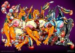 absurd_res balls blush bodily_fluids breasts charizard cum cum_drip cum_in_ass cum_in_mouth cum_in_pussy cum_inside cum_on_face cum_on_penis digital_media_(artwork) disembodied_penis dripping ejaculation erection female feral generation_1_pokemon generation_6_pokemon genital_fluids genitals group hi_res humanoid_genitalia humanoid_penis male mega_charizard mega_charizard_x mega_charizard_y mega_evolution membrane_(anatomy) membranous_wings nintendo nipples orange_body penetration penis pokemon pokemon_(species) scalie sex simple_background spaca wings