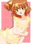  amada bad_id bad_pixiv_id blush breasts brown_hair chemise covered_nipples eyelashes fresh_precure! frills hair_ribbon medium_breasts nipples no_panties open_mouth precure ribbon see-through short_hair side_ponytail solo yamabuki_inori yellow_eyes 