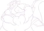  &lt;3 anthro behemoth_(housamo) belly big_belly clothing grin hoodie horn line_art male monster moobs navel nipples overweight overweight_male smile solo tokyo_afterschool_summoners tomoyamaru_alt video_games 