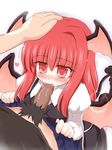  1girl blush fellatio hand_on_another's_head head_wings hetero koakuma oral penis pov red_eyes red_hair ry solo_focus touhou wings 