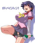  bad_id bad_pixiv_id bakemonogatari bandages bike_shorts bodypaint breasts higashiyama_(higashiyama_honpo_l.t.d) kanbaru_suruga large_breasts monogatari_(series) no_panties one_eye_closed paintbrush shadow short_hair solo translated trim_brush 