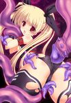  ass bad_id bad_pixiv_id blonde_hair blush fate_testarossa flat_chest hair_ribbon latex long_hair lyrical_nanoha mahou_shoujo_lyrical_nanoha red_eyes ribbon shimesaba_kohada solo tentacles thighhighs through_clothes torn_clothes twintails 