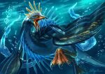  absurdres beak claws creature fantasy feathers fins fish highres keselum_(neganeura) monster no_humans original red_eyes tuna underwater webbed_feet wings 