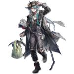  1boy ankle_boots aqua_hair arknights arm_up bad_link bag bandaid bandaid_on_finger black_coat black_footwear black_hat black_tail boots closed_mouth coat cross-laced_footwear drink full_body grey_horns groceries hair_over_one_eye hat holding holding_with_tail horns horns_through_headwear lace-up_boots light_smile long_sleeves looking_at_viewer male_focus mitm_(arknights) newspaper official_art open_clothes open_coat plastic_bag pointy_ears pouch prehensile_tail red_eyes short_hair simple_background solo spring_onion standing tail transparent_background unzipped yuan_quanquan_ren zipper 