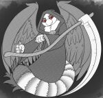 anthro avian beak clothed clothing death_(personification) digital_media_(artwork) drxii feathered_wings feathers grim_reaper grimm_(grimmagent) gryphon hi_res holding_object male melee_weapon mythological_avian mythological_creature mythology polearm robe scythe simple_background solo tail weapon wings