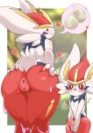  &lt;3 anthro anus biped blue_body blush bodily_fluids border butt_clench censored cinderace cum detailed_background ditto_(pok&eacute;mon) duo egg erection female front_view genital_fluids genitals goo_creature hi_res male nintendo penis pok&eacute;mon pok&eacute;mon_(species) pussy rear_view red_body red_eyes sarumoji video_games white_body white_border 