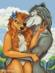 accessory alpha_and_omega anthro anthrofied breasts canid canine canis canon_couple casual_nudity convenient_censorship cuddling dardekilio daww duo embrace eyes_closed female flower flower_in_hair hair hair_accessory hair_covering_breasts hair_covering_nipples hi_res hug humphrey kate_(alpha_and_omega) long_hair love male male/female mammal naturally_censored nipple_tuft nipples nude outside plant romantic romantic_couple smile tuft wolf 