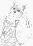  anthro canid canine canis clothing domestic_dog hi_res hoodie husky jacket jewelry lifewonders line_art live-a-hero male mammal monomasa muscular muscular_anthro muscular_male necklace nordic_sled_dog rimutadayo solo spitz topwear video_games 