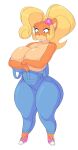  activision anthro big_breasts blonde_hair breasts clothed clothing coco_bandicoot crash_bandicoot_(series) cytrusawa female footwear fur green_eyes hair hi_res huge_breasts long_hair overalls shoes solo thick_thighs topless video_games wide_hips 
