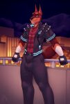 2020 alternate_version_at_source anthro athletic athletic_anthro athletic_male blue_eyes bottomwear brown_body brown_fur canid canine canis city clothed clothing dobermann domestic_dog fur furtshi gloves handwear hi_res hoodie junker male mammal night outside pinscher solo standing topwear 