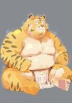  2021 absurd_res anthro asian_clothing belly big_belly clothing east_asian_clothing felid fundoshi hi_res humanoid_hands japanese_clothing kemono male mammal moobs nipples overweight overweight_male pantherine pink_nose solo tachiuo tiger underwear white_clothing white_fundoshi white_underwear 