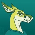  2022 anthro big_nose blue_background blue_clothing blue_topwear clothed clothing digital_drawing_(artwork) digital_media_(artwork) digital_painting_(artwork) ear_piercing ear_ring ear_tuft eyebrows eyelashes fangs fur fur_markings gradient_background green_body green_fur green_nose half-closed_eyes hi_res inner_ear_fluff lemon_(sweet.lemons) lime_body lime_fur lips long_ears long_neck looking_at_viewer male mammal markings multicolored_body multicolored_fur narrowed_eyes piercing ring_piercing signature simple_background simple_coloring simple_eyes snout solo sweet.lemons teeth topwear tuft two_tone_body two_tone_fur yellow_eyes 