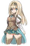  1girl alicia_(valkyrie_profile_2) blonde_hair blue_eyes breasts hairband karukan_(monjya) long_hair looking_at_viewer puffy_sleeves silmeria_valkyrie simple_background skirt solo standing thighhighs valkyrie_profile valkyrie_profile_2 white_background 