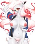  absurd_res anthro areola bottomless breasts clothed clothing eyewear female galutine genitals glasses hi_res hisuian_form hisuian_zoroark looking_at_viewer nintendo nipples pink_areola pink_nipples pok&eacute;mon pok&eacute;mon_(species) pussy red_eyes regional_form_(pok&eacute;mon) simple_background solo video_games white_background white_body 