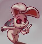  ambiguous_gender anthro blood blood_on_weapon bodily_fluids buckteeth chest_tuft chikn_nuggit demon diadorin fur grey_background hi_res iscream_(chikn_nuggit) knife lagomorph leporid looking_at_viewer mammal open_mouth open_smile rabbit simple_background smile solo teeth tuft weapon white_body white_fur wide_eyed 