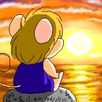  2005 anthro biped chibi clothed clothing cloud detailed_background digital_media_(artwork) gamba_no_bouken gamba_no_bouken_(series) ikasama low_res mammal mouse murid murine oekaki outside rieko rodent sitting solo sun thumbnail water 