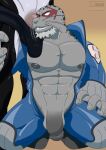  abs absurd_res anthro balls beard biceps cetacean clothing delphinoid duo erection facial_hair gang_orca genitals grey_body hi_res humanoid humanoid_genitalia humanoid_penis male male/male mammal marine muscular muscular_anthro muscular_male my_hero_academia nipples oceanic_dolphin orca pecs penis pinniped seal selkie_(my_hero_academia) simple_background smile spotted_seal teeth termitonny toothed_whale whiskers 
