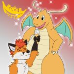  canid canine dessert dragon dragonite duo food fox garogenxs_(character) ice_cream male mammal nintendo particle_effects particles pok&eacute;mon pok&eacute;mon_(species) rogerwoof scalie sparkles video_games 
