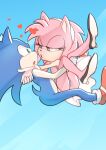  &lt;3 &lt;3_eyes amy_rose anthro arms_around_neck clothing dress duo eulipotyphlan falling female flirting hedgehog hi_res holding_arms holding_legs kaze_fukeba_nanashi kissy_face male male/female mammal sega sonic_the_hedgehog sonic_the_hedgehog_(series) upskirt 